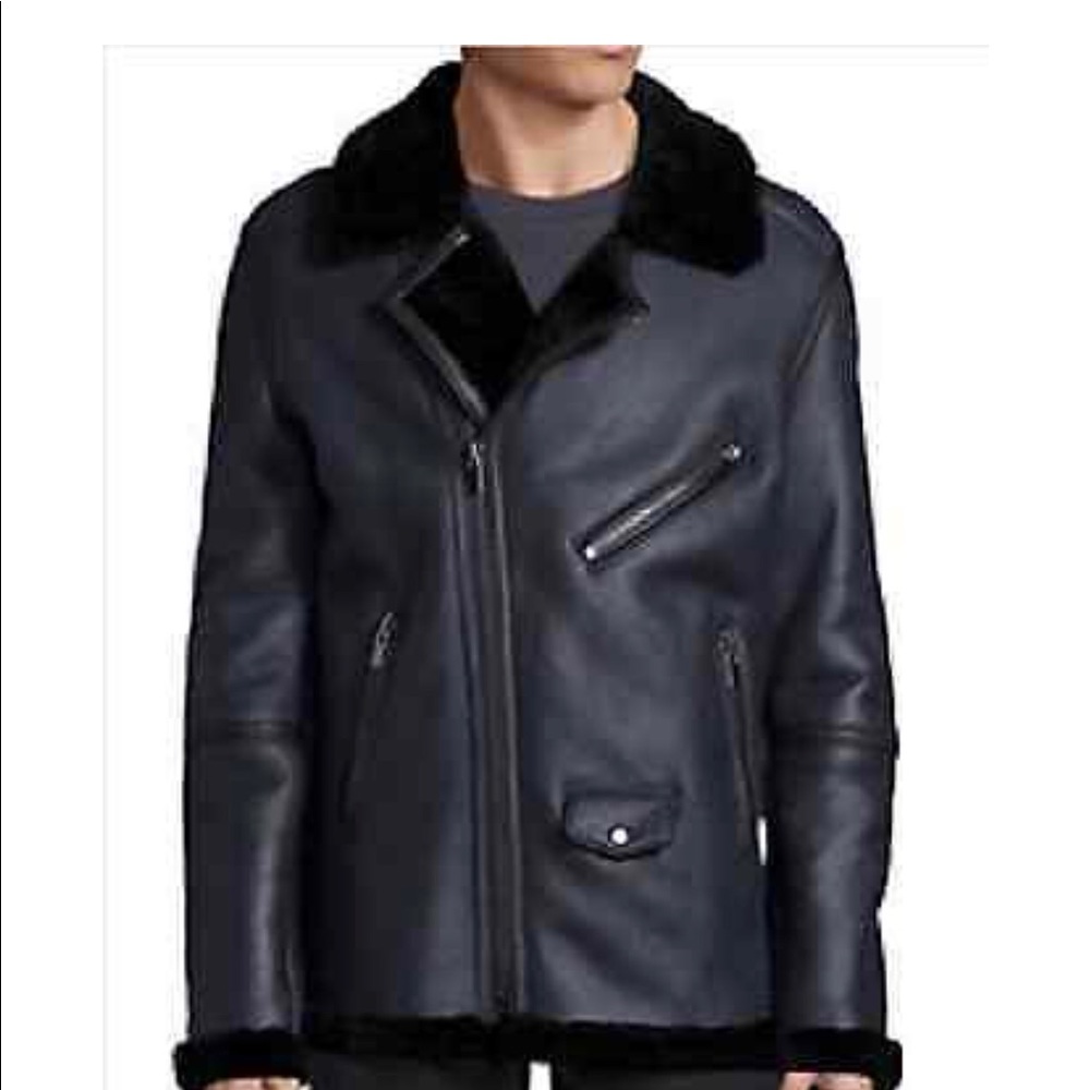 Blk Denim. Shearling leather jacket
